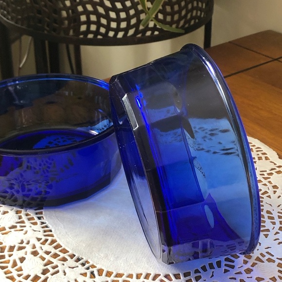 Blue Cobalt Glass Thumbprint Base Soup Salad Sides Bowls Vintage 70s Made in USA - Picture 10 of 12
